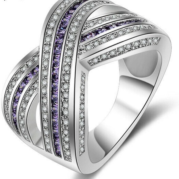 Jewelry - Amethyst and Diamond Wide Band Silver Ring Jewelry - Amethyst and Diamond Wide Band Silver Ring